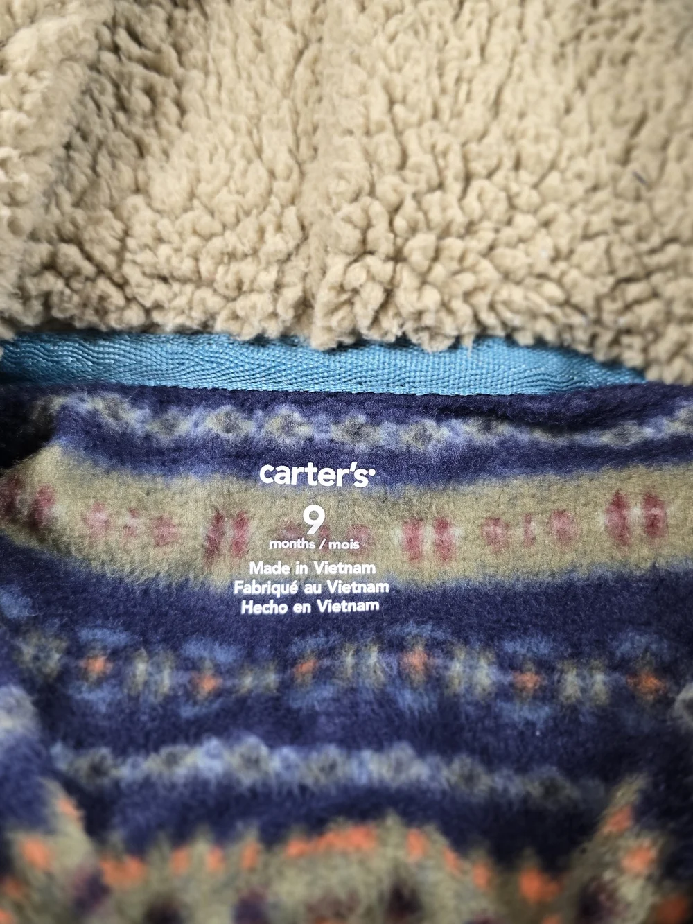 Carter's Navy Patterned Fleece Sherpa-Lined Hooded One-Piece